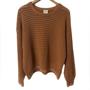 Anthropologie Varley Warm Brown Open-Knit Sweater Size XL-Crew Neck